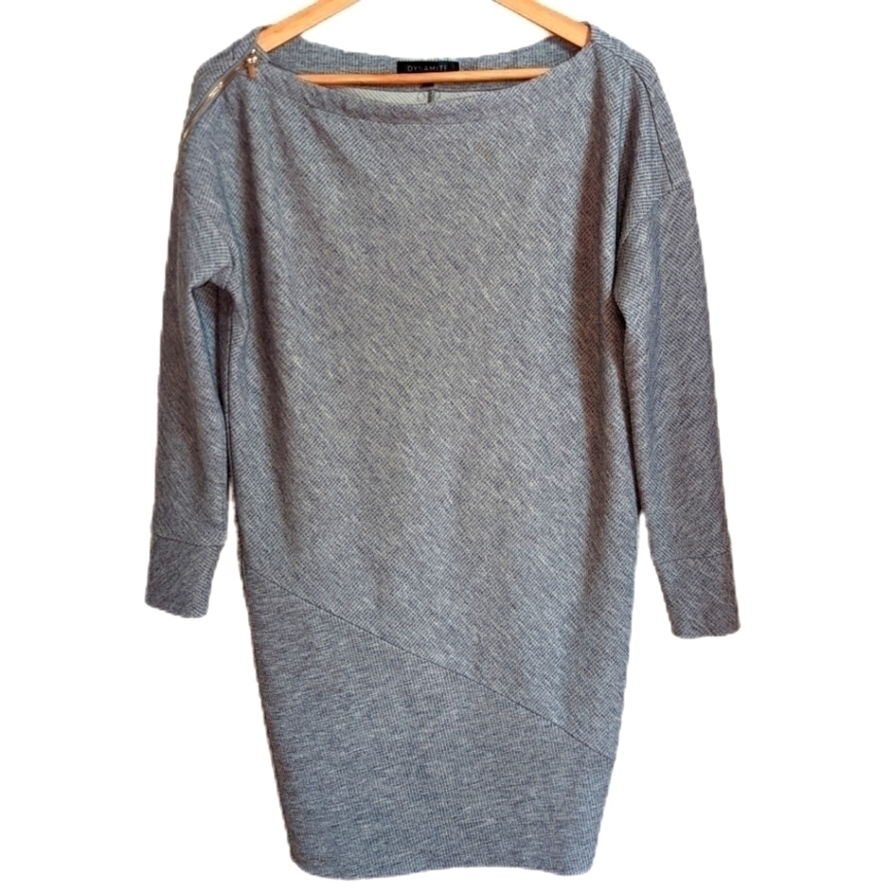 DYNAMITE Grey Ribbed Oversized Minimalist Dress Size Extra-Small